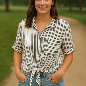 Vixbe Striped Button Down Shirt Black and White 2
